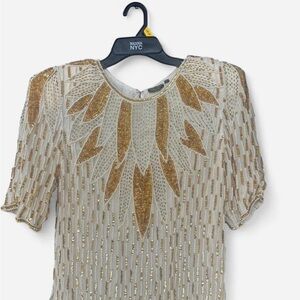 Vintage Gold and Cream Women's beaded Top